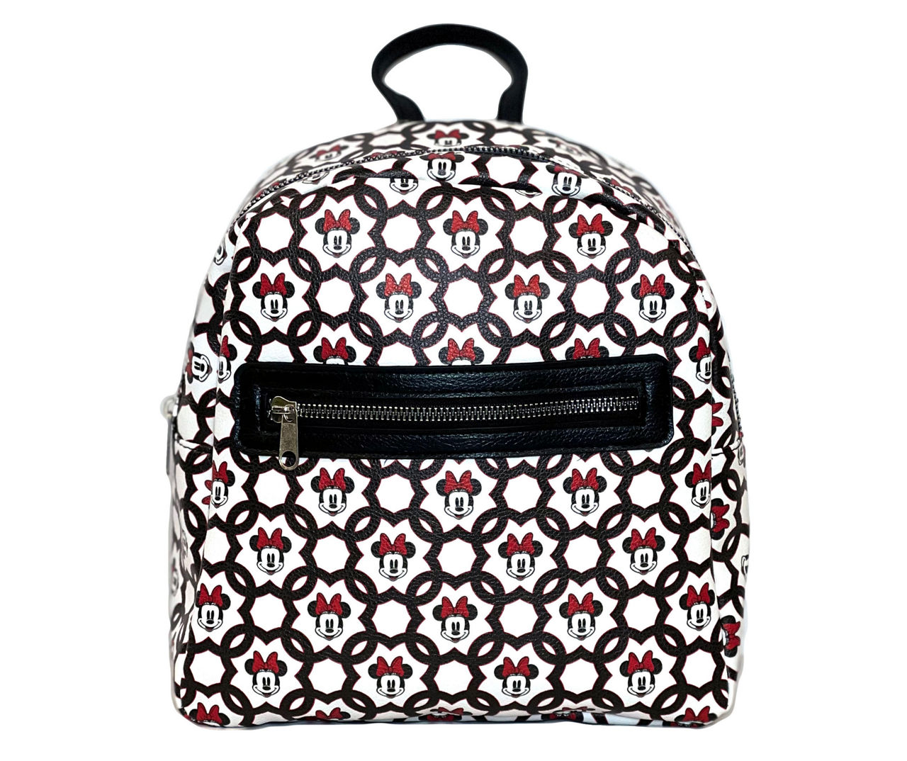 Black Faux Leather Backpack Featuring An All-Over Disneys Mickey Mouse  Pattern & Adjustable Straps