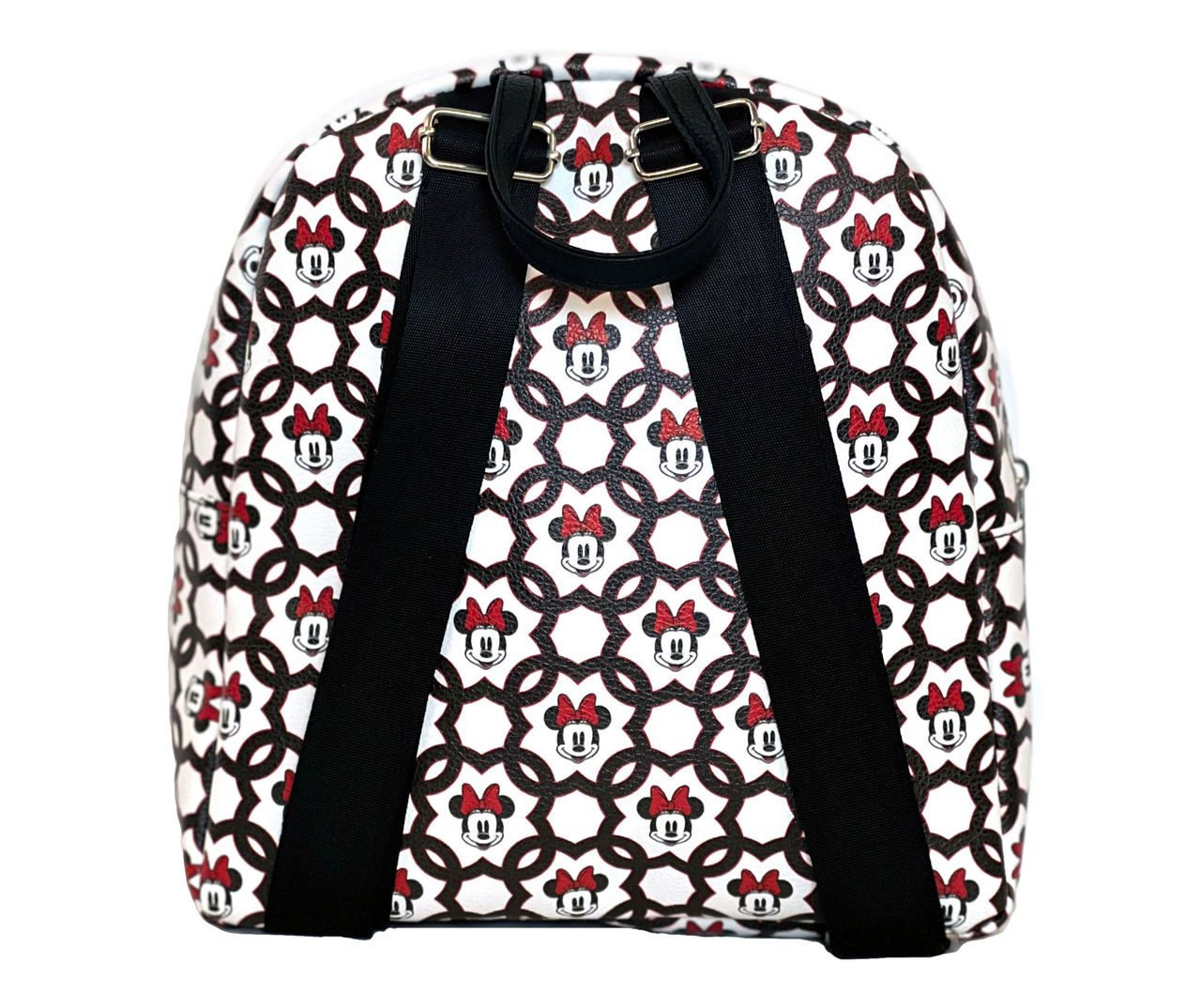 Black Faux Leather Backpack Featuring An All-Over Disneys Mickey Mouse  Pattern & Adjustable Straps