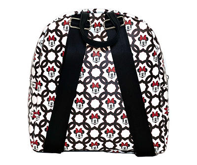 White & Red Minnie Mouse Lattice Faux Leather Backpack