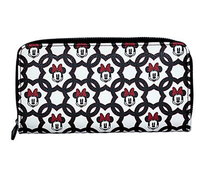 White & Red Minnie Mouse Lattice Faux Leather Zip Wallet