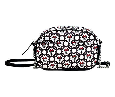 White & Red Minnie Mouse Lattice Faux Leather Chain Crossbody Bag