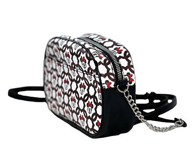 White & Red Minnie Mouse Lattice Faux Leather Chain Crossbody Bag