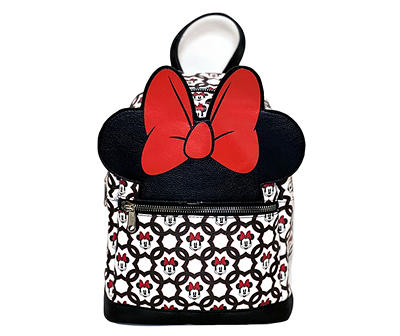 White & Red Minnie Mouse Lattice & Ears Faux Leather Backpack