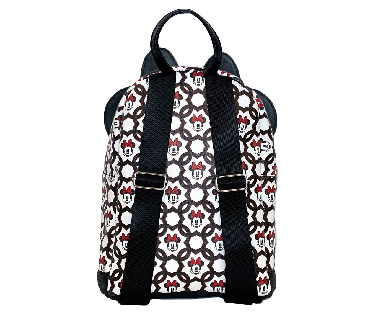 Black Faux Leather Backpack Featuring An All-Over Disneys Mickey Mouse  Pattern & Adjustable Straps
