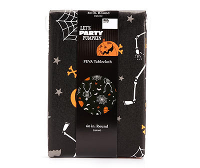 Let's Party Pumpkin Black & Orange Spooky Icons PEVA Tablecloth
