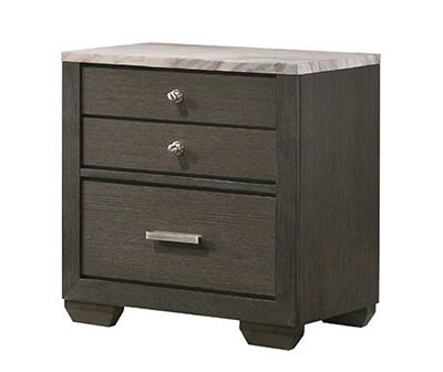 Southall Espresso & Faux Marble 3-Drawer Nightstand