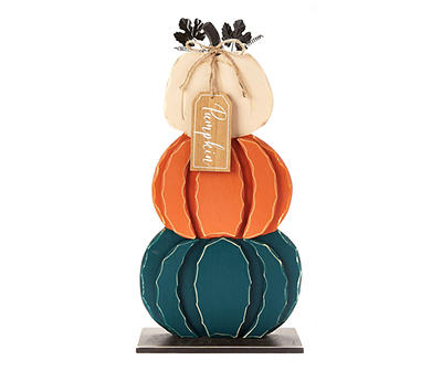 Autumn Air Ivory, Orange & Teal Stacked Pumpkin Tabletop Decor