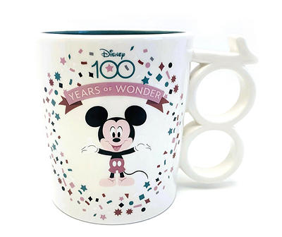 Disney 100 White & Pink Minnie & Mickey Shaped Handle Mug, 19 oz.