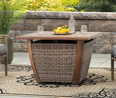 37" Ambercove Belson Wicker & Wood Look Gas Fire Pit Table