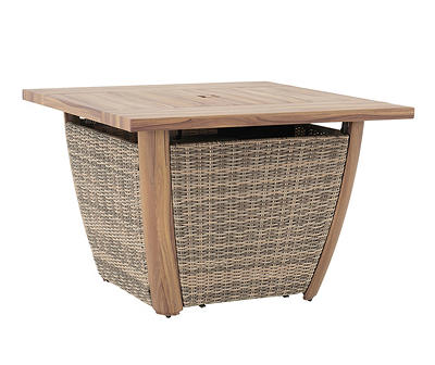 37" Ambercove Belson Wicker & Wood Look Gas Fire Pit Table