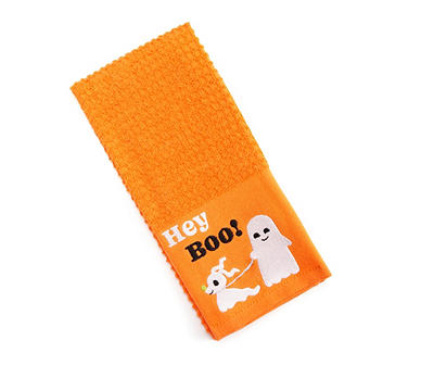 "Hey Boo!" Orange Ghosts Kitchen Towel