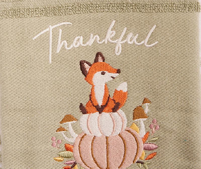 "Thankful" Green Pumpkin & Fox Kitchen Towel