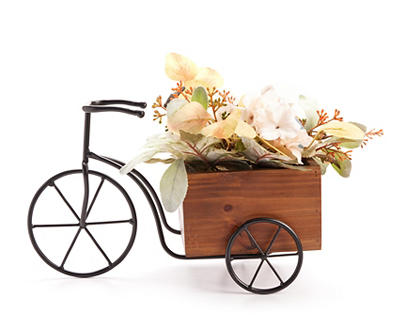 Harvest Meadows Hydrangea & Leaf Floral Arrangement in Metal & Wood Tricycle