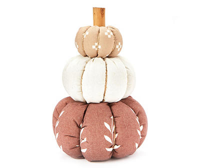 Harvest Meadow 11" Brown & White Fabric Pumpkin Stack