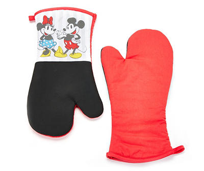 Red & White Mickey & Minnie Mouse Oven Mitts, 2-Pack