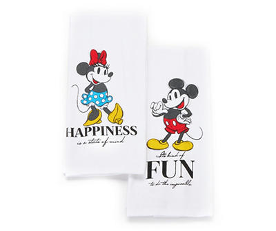 "Happiness" & "Fun" White Mickey & Minnie Mouse 2-Piece Kitchen Towel Set