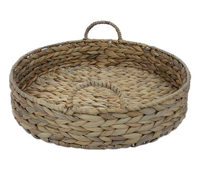 Brown Woven Round Water Hyacinth Decorative Tray, (16")