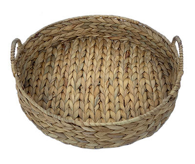 Brown Woven Round Water Hyacinth Decorative Tray, (16")