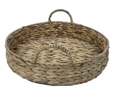 Brown Woven Round Water Hyacinth Decorative Tray, (14