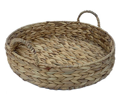 Brown Woven Round Water Hyacinth Decorative Tray, (14")