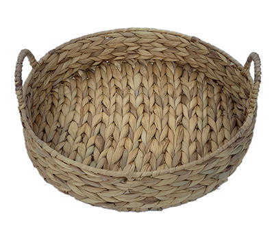 Brown Woven Round Water Hyacinth Decorative Tray, (14")