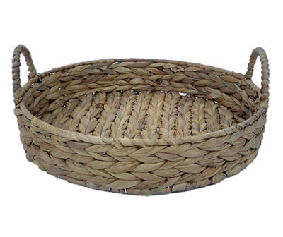 Brown Woven Round Water Hyacinth Decorative Tray, (12