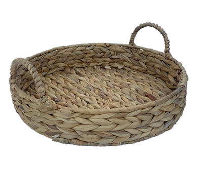 Brown Woven Round Water Hyacinth Decorative Tray, (12")