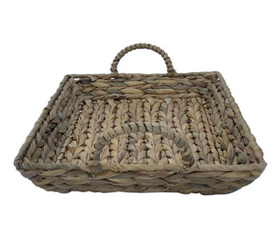 Brown Water Hyacinth Woven Decorative Tray, (14")