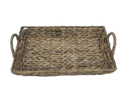 Brown Water Hyacinth Woven Decorative Tray, (14")
