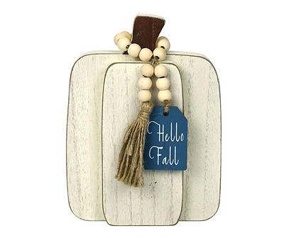 "Hello Fall" White Pumpkin & Bead Tassel Tabletop Decor