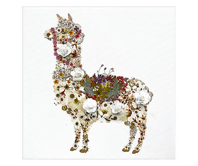 White & Multi-Color Flower Llama Canvas Art