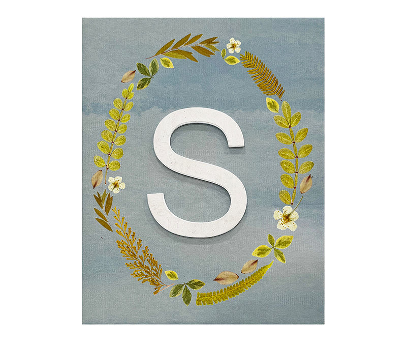 Blue & Green Pressed Leaves Monogram Canvas Art Big Lots