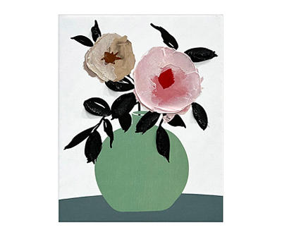 Green & Pink Flowers in Vase I Canvas Art