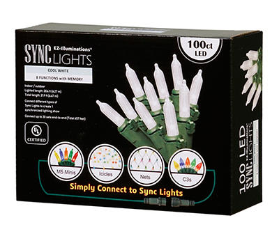 EZ-Illuminations Sync Cool White 8-Function LED Mini Light Set, 100-Lights