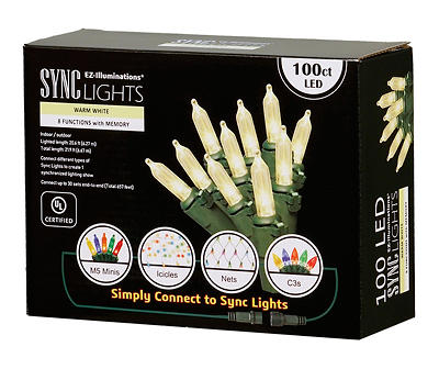EZ-Illuminations Sync Warm White 8-Function LED Mini Light Set, 100-Lights