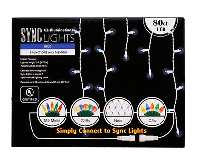 EZ-Illuminations Sync Blue LED Icicle Light Set, 80-Lights