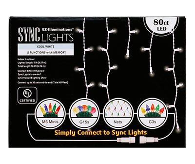 EZ-Illuminations Sync Cool White LED Icicle Light Set, 80-Lights