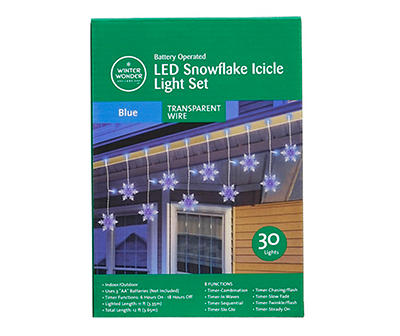 Blue Snowflake LED Icicle Light Set, 30-Lights