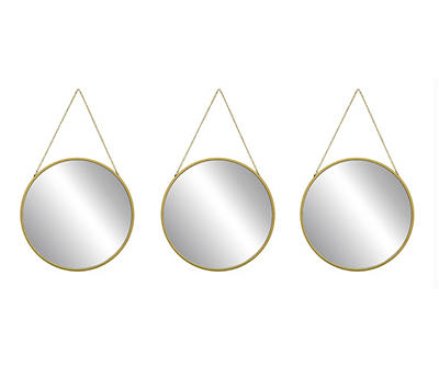 Gold Frame Round Wall Mirrors, 3-Pack