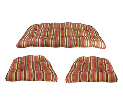Red & Green Stripe 3-Piece Wicker Furniture Cushion Set