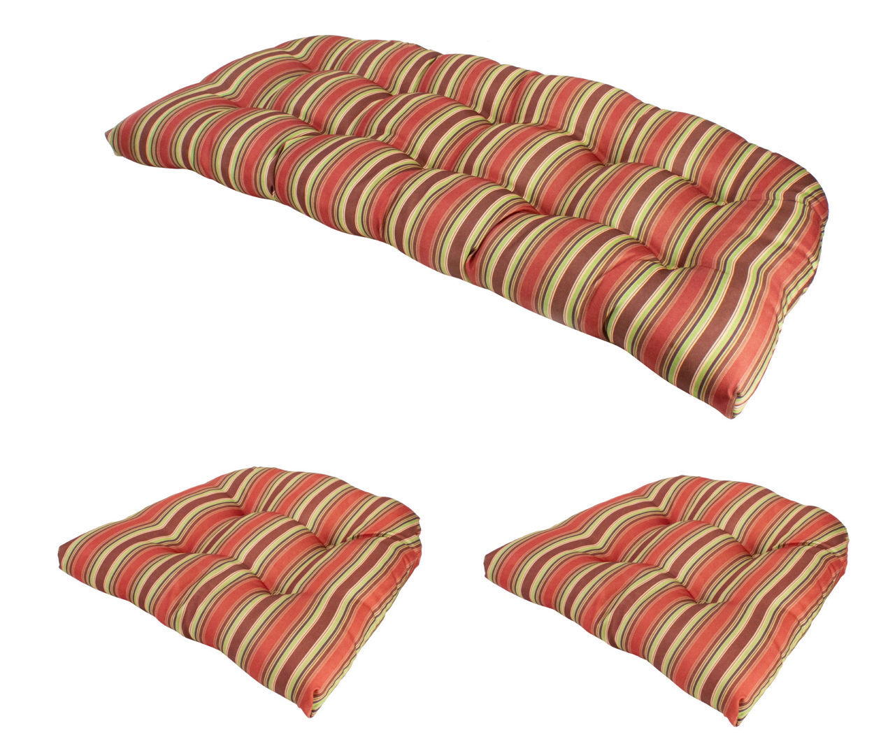 Red & Green Stripe 3-Piece Wicker Furniture Cushion Set