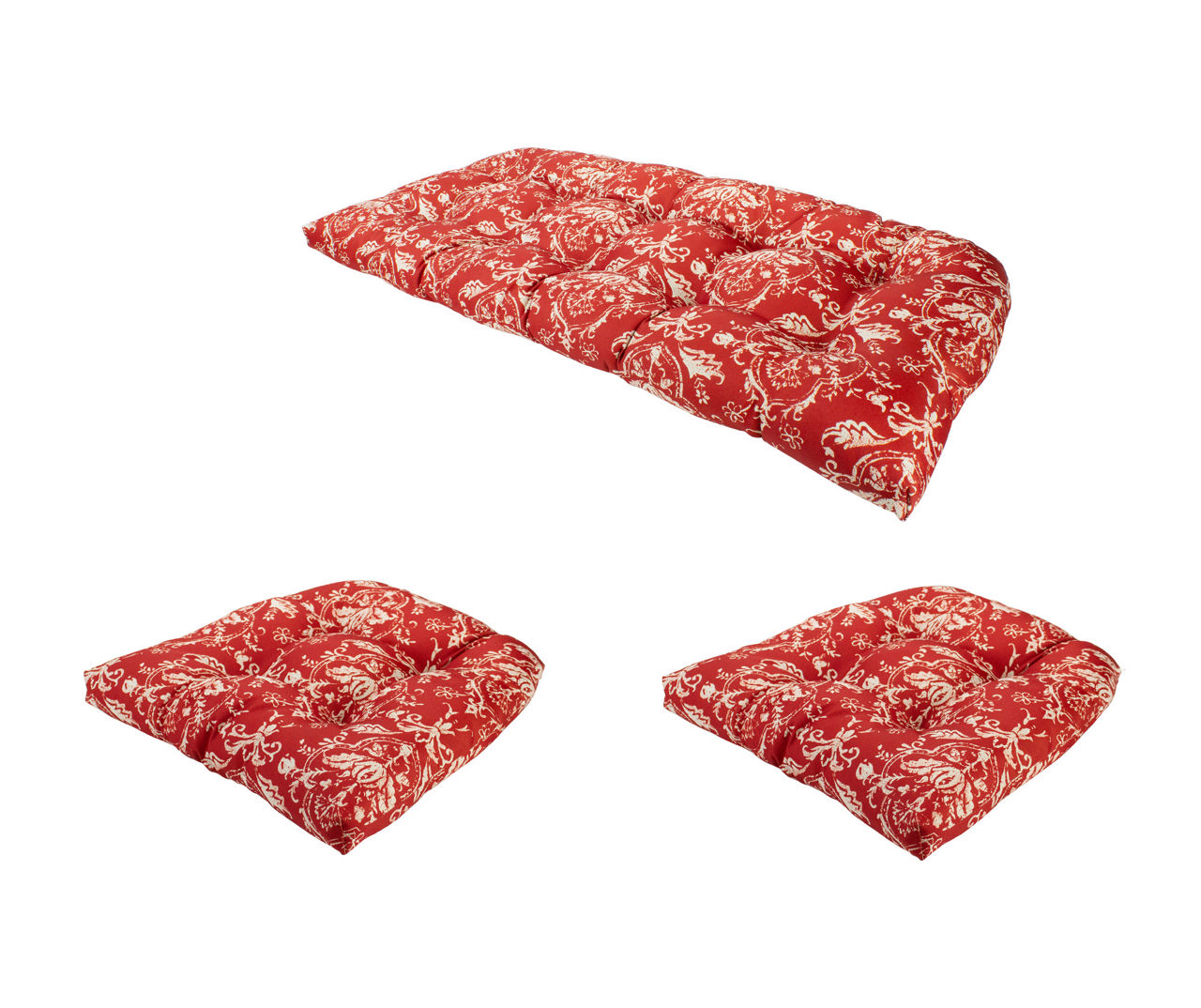Red & White Floral 3-Piece Wicker Furniture Cushion Set