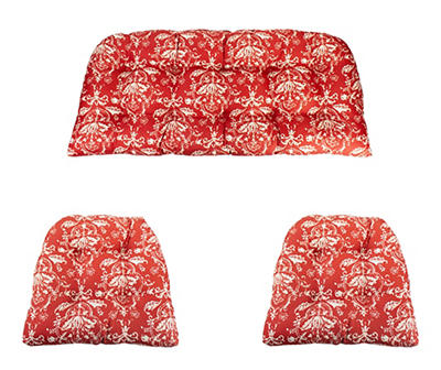 Red & White Floral 3-Piece Wicker Furniture Cushion Set