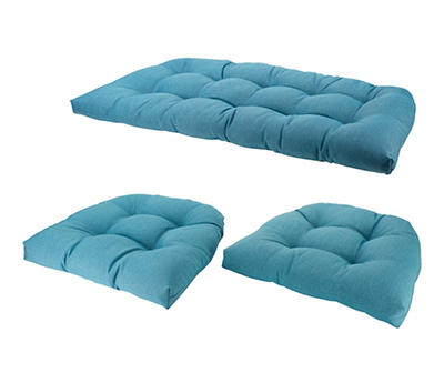 Blue 3-Piece Wicker Furniture Cushion Set