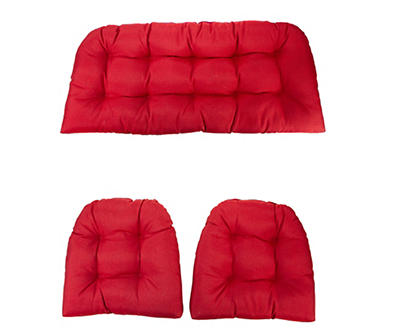 Red 3-Piece Wicker Furniture Cushion Set