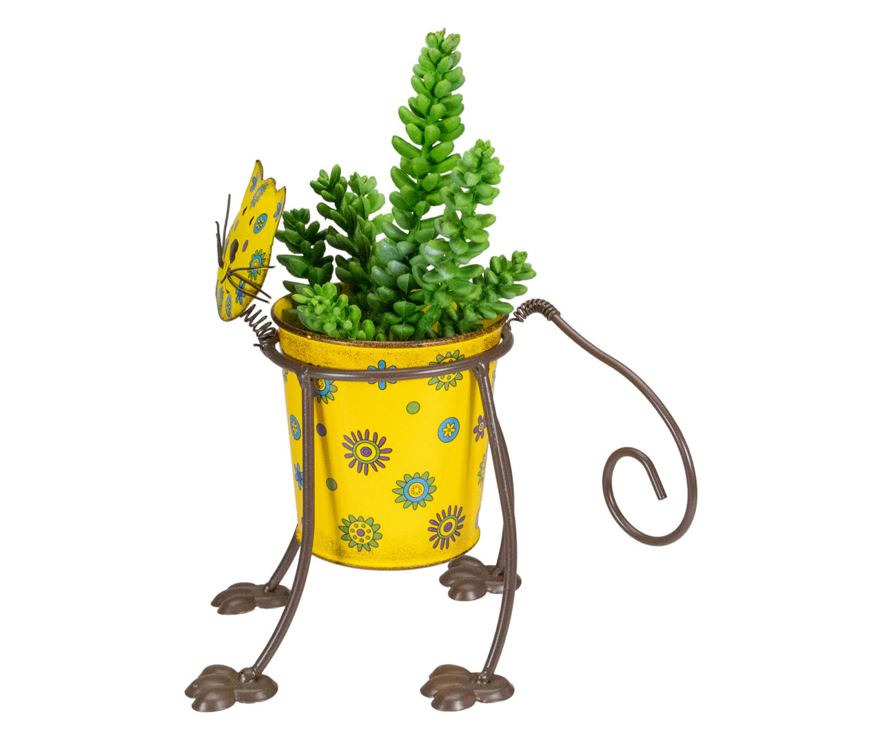 7" Yellow Cat Metal Planter