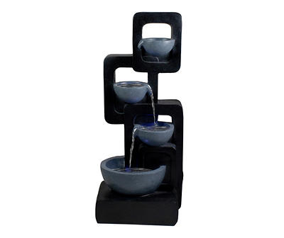 Black & Gray 4-Tier Bowl LED Water Fountain