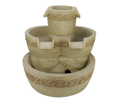 Sandstone Floral 3-Tier Bowl LED Water Fountain