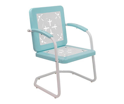 Retro Tulip Sky Blue & White Metal Patio Armchair