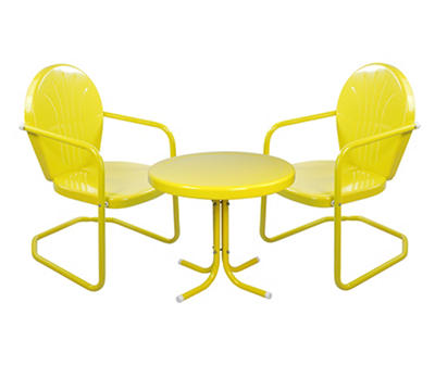 Retro Tulip Yellow 3-Piece Metal Patio Chair & Table Set